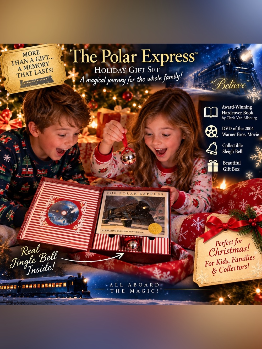 Warner Bros. The Polar Express Holiday Gift Set - with Sleigh Bell, DVD & Book